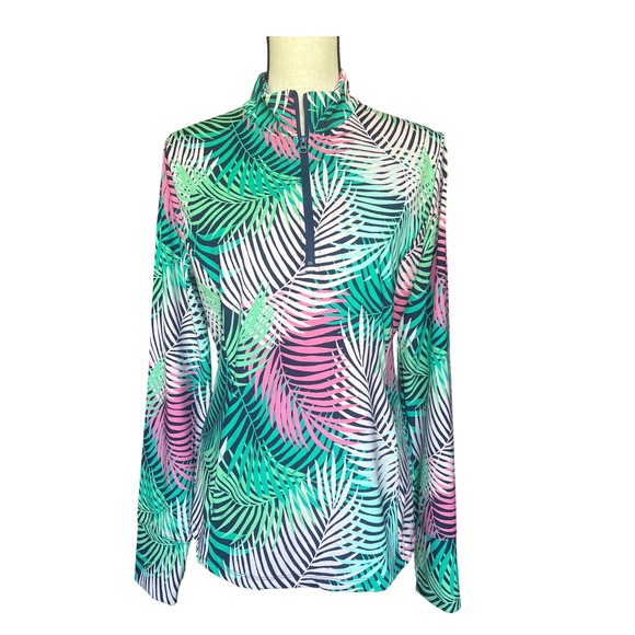 Tommy Bahama Palm Print Quarter Zip Pullover Women's Top Activewear Golf Tennis - Picture 1 of 8